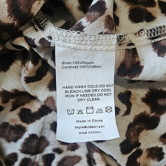 Suzanne Betro Tank Top Size L Leopard Print Y2K Sleeveless Ruffle Festival Boho - Picture 9 of 9